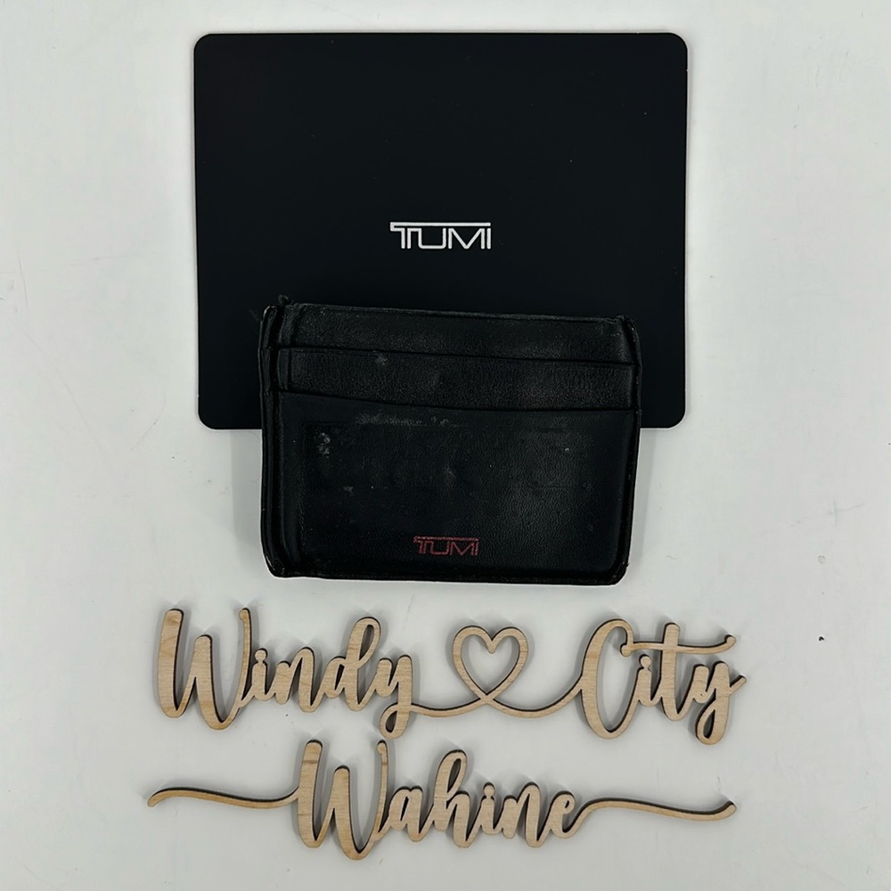 Tumi Leather Slim Card Case with Money Clip- Black, Red